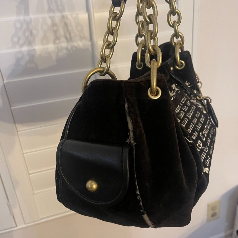 Juicy Couture P&G “Once Upon a Time” Royal Juicy Daydreamer Black Velour Hobo - Picture 4 of 16
